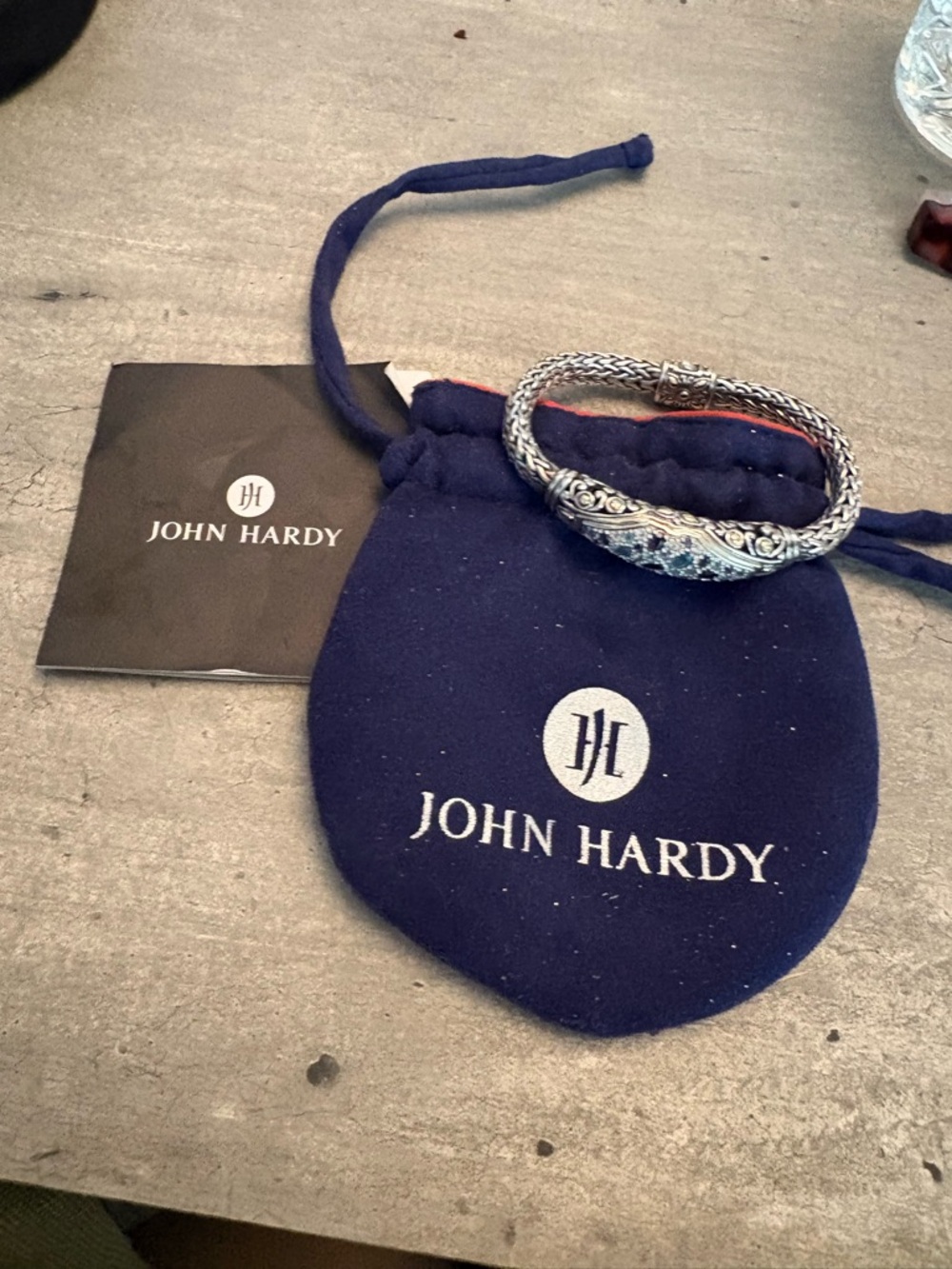 John Hardy Silver Tone Braided Cuff Bracelet with Blue Accents